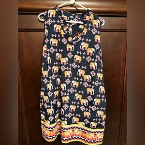 Crown & Ivy Navy and Pink Elephant Print Sleeveless Dress
